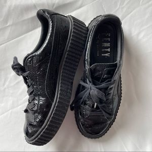 PUMA X FENTY black patent leather creeper platform sneakers